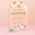 Acrylic Wedding Signs, Bridal Shower Decorations, In Loving Memory Sign for Reception, Modern Calligraphy Arch Acrylic Table Top Sign for Wedding Reception and Engagement Parties (Clear Pink Flowers)