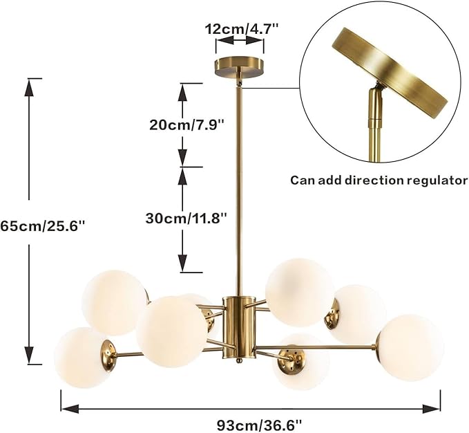 KCO Lighting 8-Light Glass Sputnik Chandelier Light Modern Gold Chandeliers Pendant Light Fixture Vintage Globe Ball Ceiling Flush Mount Light Fixture Kitchen Island