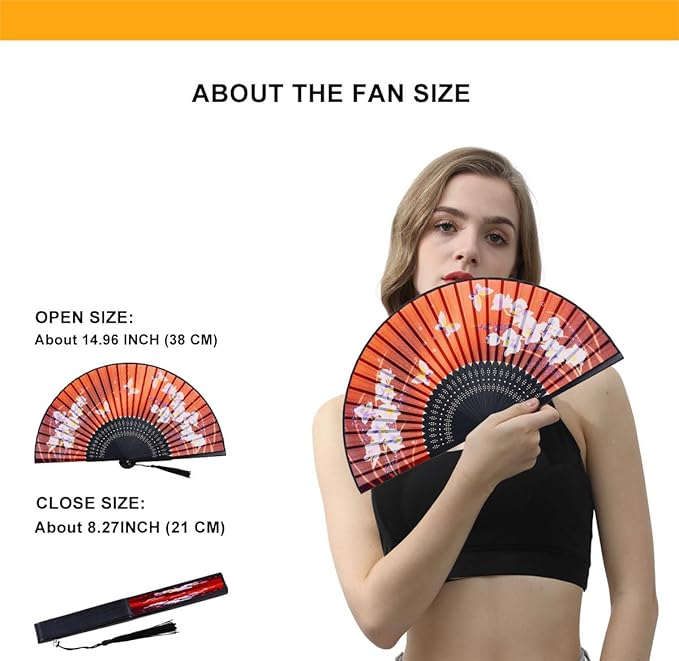 Amajiji Charming Elegant Modern Woman Handmade Bamboo Silk 8.27" (21cm) Folding Pocket Purse Hand Fan