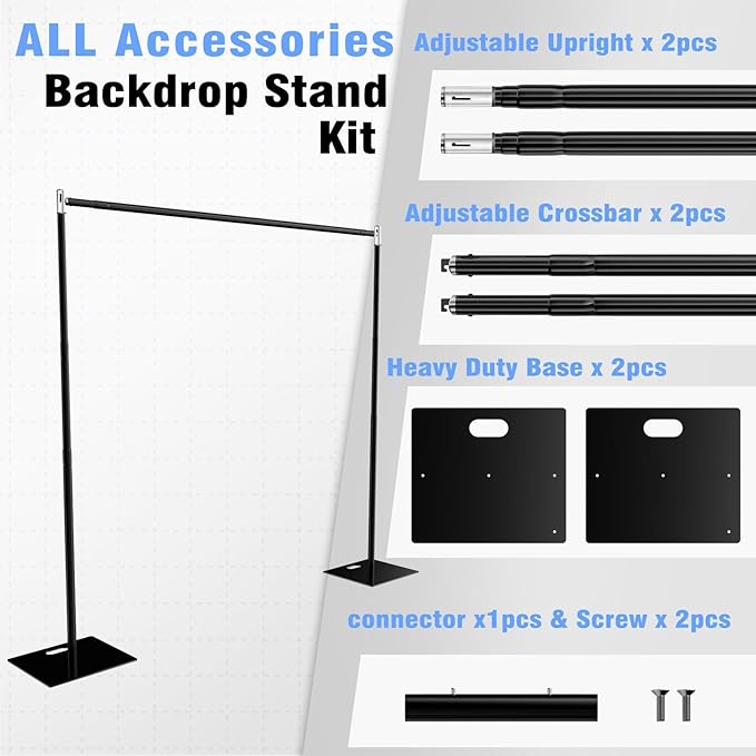 Pipe and Drape Backdrop Stand 10FT x 10FT, Adjustable Backdrop Stand Heavy Duty, Background Stand, Backdrop Stand for Parties, Photography, Wedding, Birthday Decoration (10ft x 10ft)