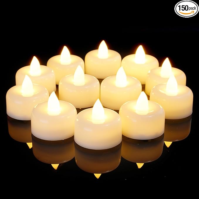 Amagic 150Pack Flameless LED Tea Lights Candles Battery Operated, Electric Fake Tealight Candles for Votive, Halloween, Christmas, Home Decor, Wedding, Table Decor (150Pack)