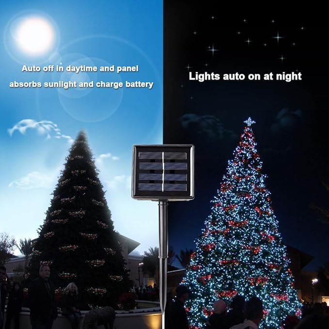Toodour Solar Christmas Lights, 121ft 350 LED 8 Modes Outdoor Christmas String Lights, Waterproof Solar String Light for Xmas Tree, Fence, Holiday, Party, Balcony, Outdoo Xmas Decorations -Multicolor