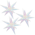 3pcs 26inch 3D iridescent Laser transparency(colorful) Explosion Star foil balloon, iridescent transparency Foil Cone Star burst Balloons for Birthday Wedding New Year Party Event