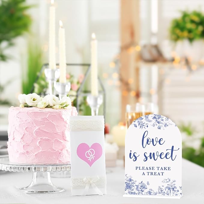 Acrylic Wedding Signs, Dusty Blue Wedding Decor, Blue Weddings Decor, Love is Sweet Signs for Reception, Modern Calligraphy Arch Acrylic Table Top Sign for Weddings Parties Dinners (White)