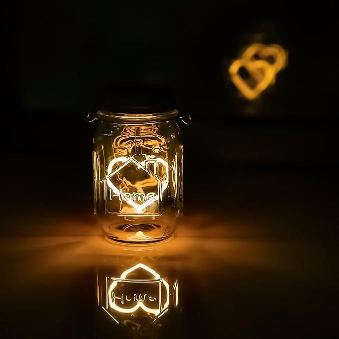 Hanging Solar Mason Jar Lights, 4 Pack Heart Shape Led Lights, Solar Lanterns Outdoor Waterproof Lights, Hangers and Jars Included, Gift for Mothers Day,Home Party Wedding Lover Garden Patio Decor (4)