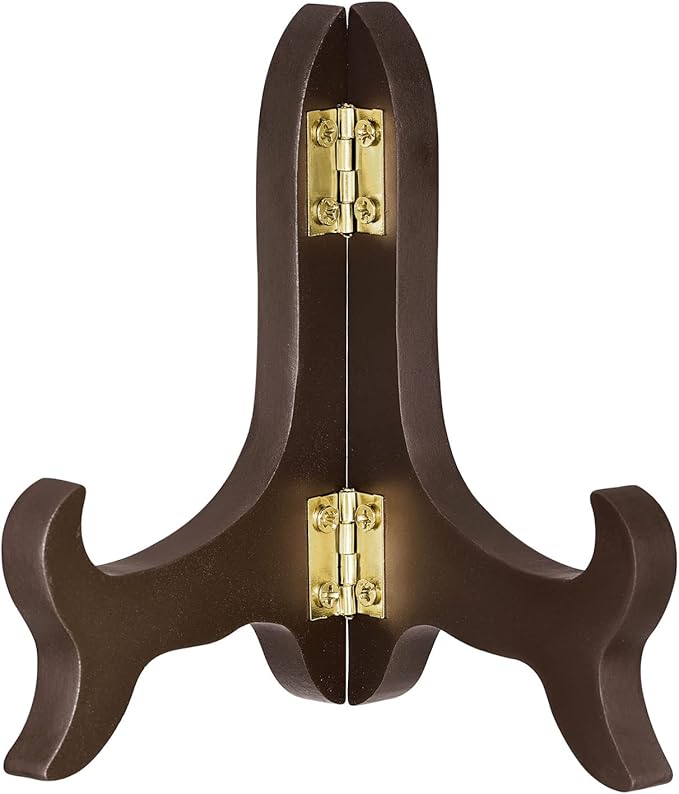 uxcell 4" Easel Plate Holder, Wooden Folding Display Stand Brown for Decorative Picture Frame
