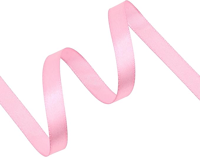 Rose Pink Satin Ribbon 3/8 inch X Continuous 50 Yards, Single Face Polyester Ribbon Perfect for Gift Wrapping, Flower Bouquet, Wedding Decor, Crafts, Bow Making, Sewing and More