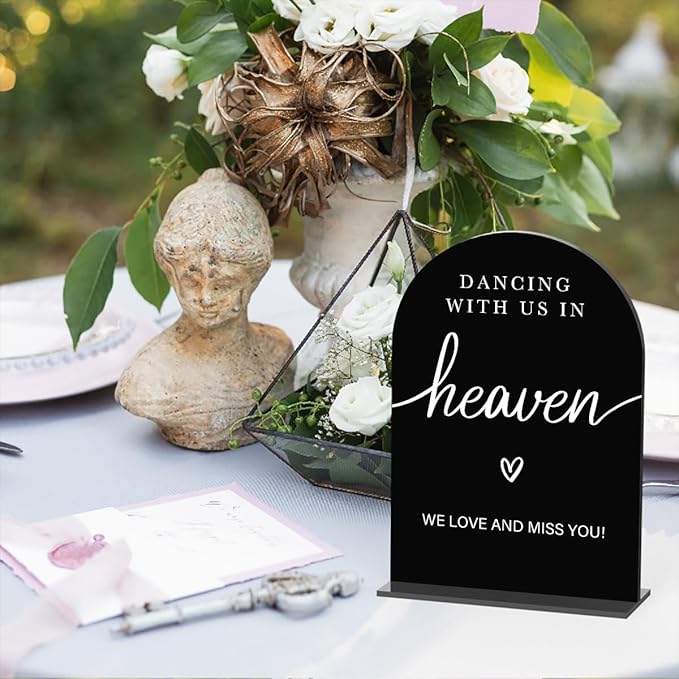 Acrylic Wedding Sign Dancing With Us In Heaven Sign for Wedding Wedding Signs for Ceremony Modern Calligraphy Arch Acrylic Table Top Sign for Wedding Reception and Event Party Table(black）