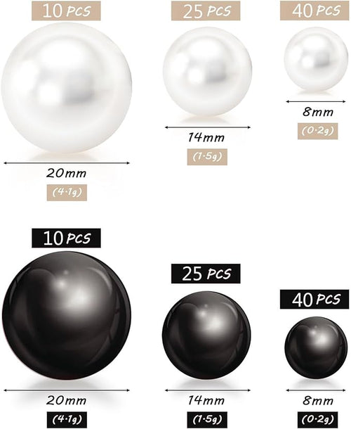 150Pcs Black&White Polished No Hole Faux Pearl Beads for Vase Filling Decorations, Plastic Pearls Vase Fillers, Table Scatters, Wedding Centerpiece, Home Decor, 8/14/20 mm