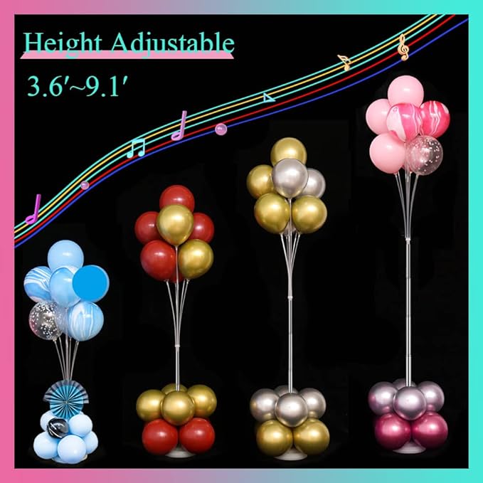 4 Set Balloon Stand Kit, 9 Feet Adjustable Balloon Arch for Floor, Ballon Column Tower with Weights Base and Pole, Metal Backdrop Stands for Parties, NO Need Helium Tank for Balloons