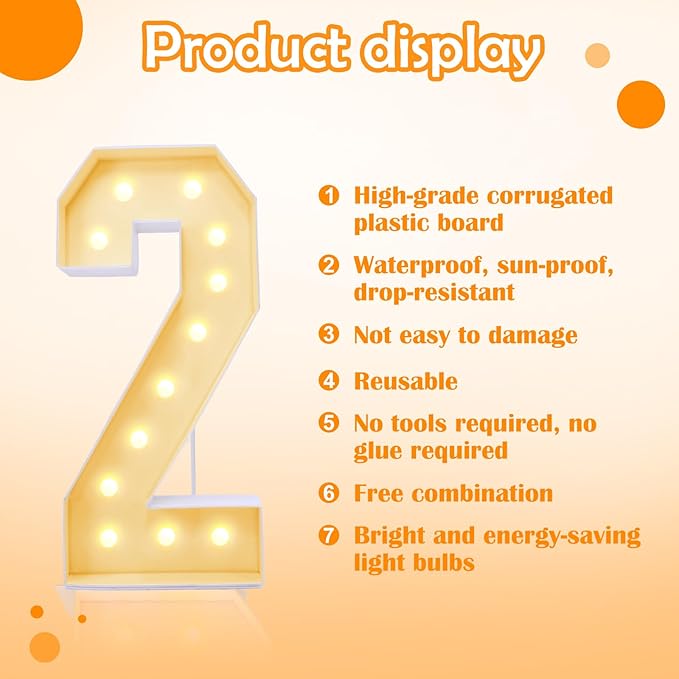 4ft Marquee for Numbers 2, 2025 Marquee for Numbers 4 Feet Tall, Mosaic Numbers for Balloons, Light up Numbers for Party Decorations, Birthday, Anniversary Party Decor (Number 2)