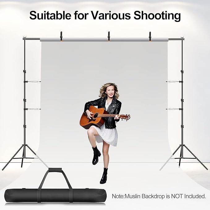 Photo Backdrop Stand, 8.5 x 10 ft Back Drop Adjustable Stands, Photography Background Support System Kit with Carry Bag, Clips and Clamps for Photo Video Studio, Parties, Wedding