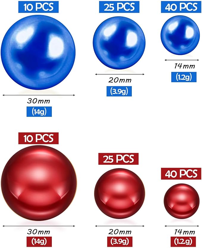 150Pcs Blue&Red Polished No Hole Faux Pearl Beads for Vase Filling Decorations, Plastic Pearls Vase Fillers, Table Scatters, Wedding Centerpiece, 8/14/20 mm, 4th of July Independence Day Home Decor