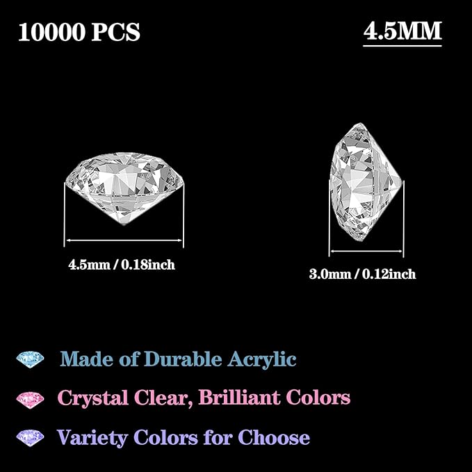 10000Pcs Crystal Acrylic Diamond Fake Gems Vase Filler, 4.5mm Faux Diamonds for Table Scatter Wedding Party, Bridal Shower, Birthday Decoration, Purple