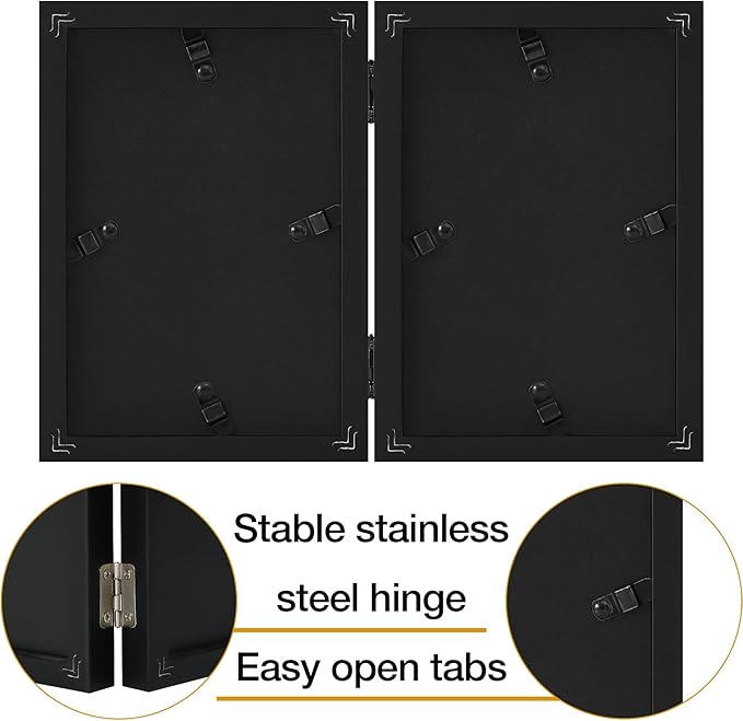 decorUhome Double 4x6 Picture Frame Vertical, Engineered Wood Bifold Photo Frame with Plexiglass for Tabletop Display, 4x6, Black