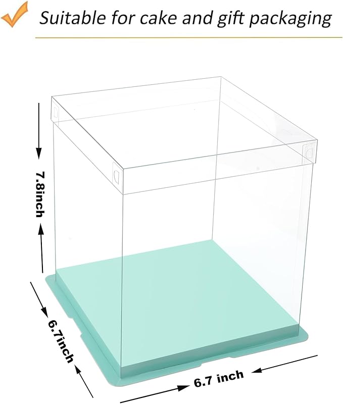 XININSUN 4inch clear cake box with ribbon,7x7x8inch small cake carrier,Bakery Take Out Transport Containers clear gift boxes for wedding,birthday,party(6pcs-green)