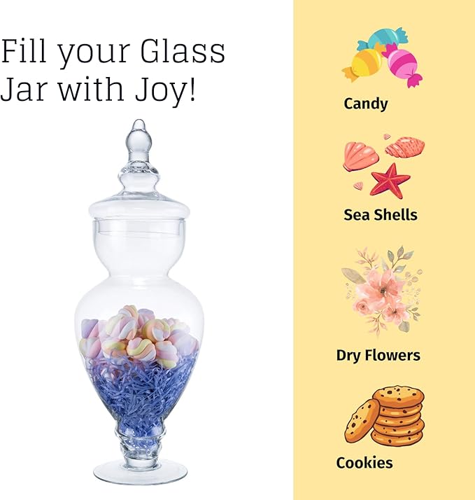 Diamond Star Large Clear Glass Apothecary Jars, Gourd Shape Candy Buffet Display, Elegant Storage Jar, Decorative Wedding Candy Organizer Canisters (Height: 15" Body: 6.7")