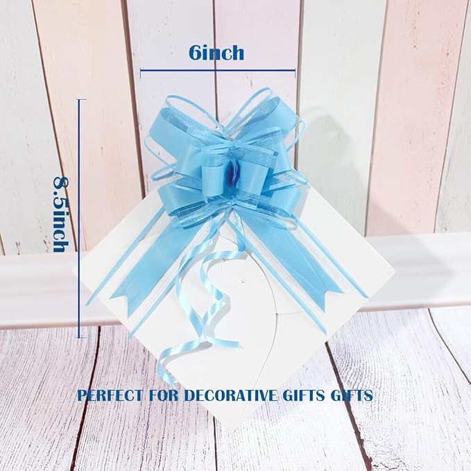 WEWILUCK Gift Wrap Bows Big, Blue Bow for Gift Baskets, Flower Bouquet, Paper, Pull Bows for Gift Wrapping, Gift Bag, Box, Baby Showers, Hanukkah(6 inches, 15PCS)