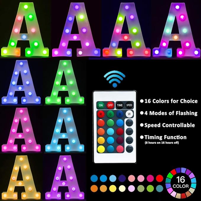 Pooqla Colorful LED Marquee Letter Lights with Remote – Light Up Marquee Signs – Party Bar Letters with Lights Decorations for The Home - Multicolor I