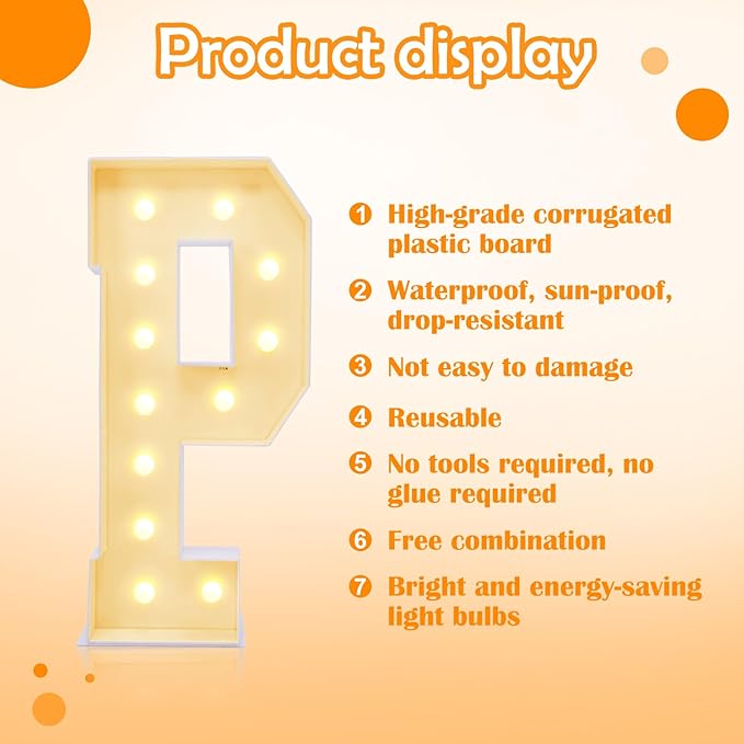 4ft Marquee for Letters P, Large Light up Letters, Multifunctional Large Marquee for Letters 4 Feet Tall for Party Decorations, Letter Balloons, Wedding Decor, Proposal Decorations (Letters P)