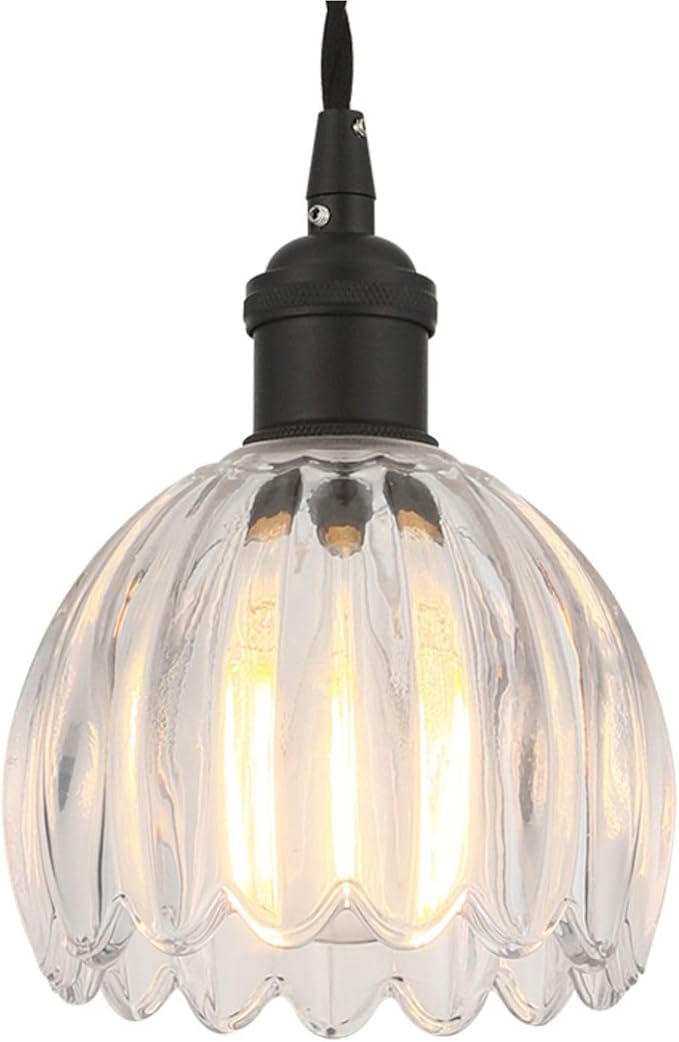 Vintage Black Rechargeable Pendant Light with 70 Inch Cord and Exquisite Tulip Clear Glass Shade for Kitchen Island, Living Room & Dining Room, Ideal Hanging Light for Multiple Spaces