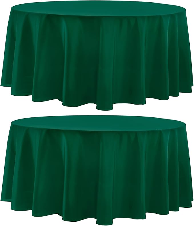 Round Tablecloth 132 Inch 2 Pack Dark Green Tablecloths Washable Decorative Linen Polyester Table Clothes Cover for Dining Table Banquets Buffet Parties and Wedding