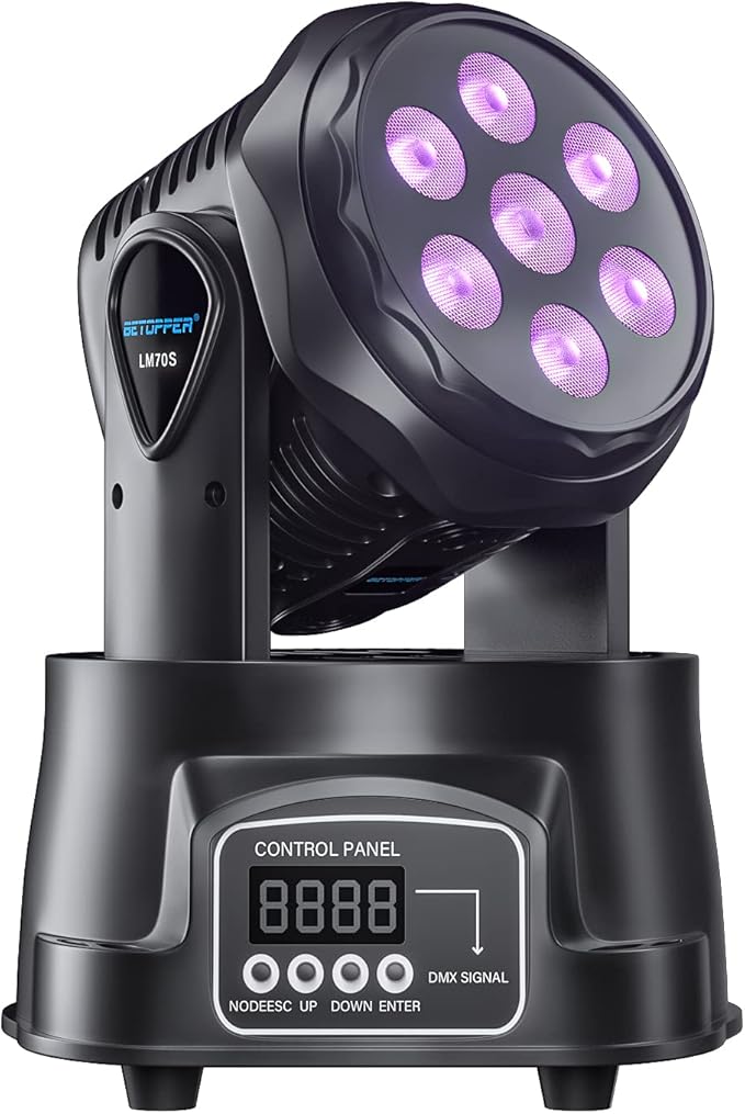 BETOPPER DJ Lights Moving Head,RGBW Mini Stage Lights Moving Head, DMX DJ Disco Lights Sound Activated, Mini Moving Heads Wash Light for Christmas, Parties, Club, Concert, Wedding, Disco Events, 7x8W