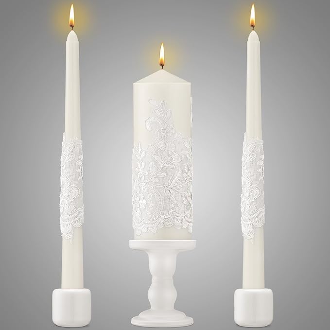 Irenare Unity Candles with Holder for Wedding Ceremony Wedding Decortions Accessories Glass Candle Holder Pillar Candle for Formal Events Church (Ceramics)