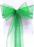 Organza Chair Bow Sash Décor Bows Sashes for Wedding Reception Events Banquets Decoration - (Pack of 25, Green)