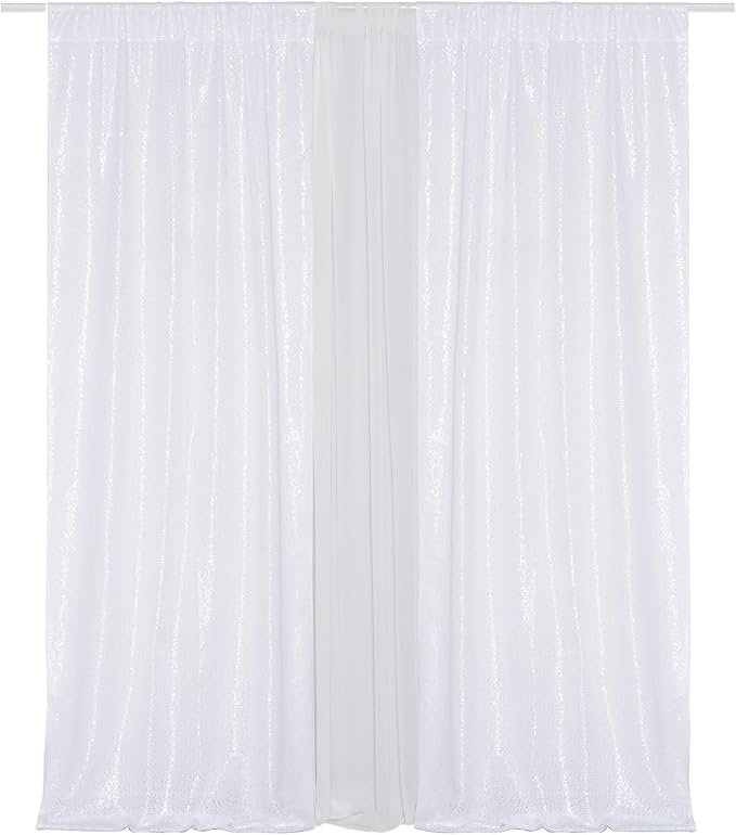 Eternal Beauty 2 PCS Sequin Backdrop Curtain, Sequin Wedding Backdrop for Christmas Party, Birthday (White 2FTx8FT)
