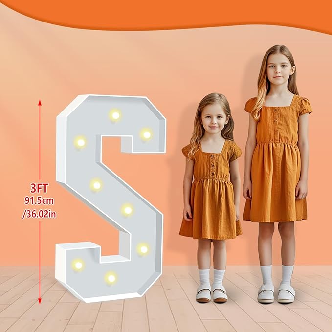 Marquee Light Up Letter S, Light Up Letters Art Craft Kit for Party Decorations, 3FT White Foam Board Letters for Baby Shower, Birthday, Wedding, Engagement Decorations