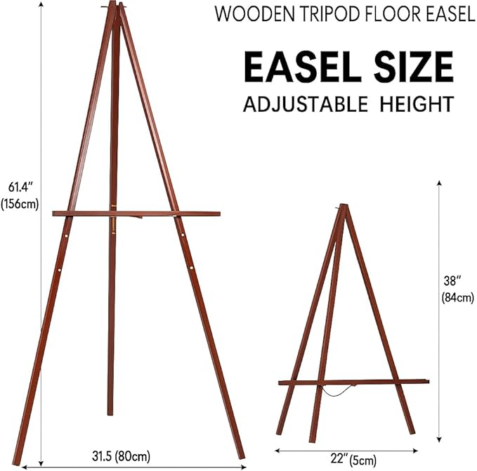 Conda 63" Wooden Tripod Artist Display Easel with Tray, A-Frame Adjustable Easel Stand for Wedding Sign, Foldable Easels for Painting Canvas, Display & Posters