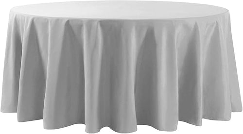 132 inch Round Tablecloth Washable Polyester Table Cloth Decorative Table Cover for Wedding Party Dining Banquet（132 inch,Silver）