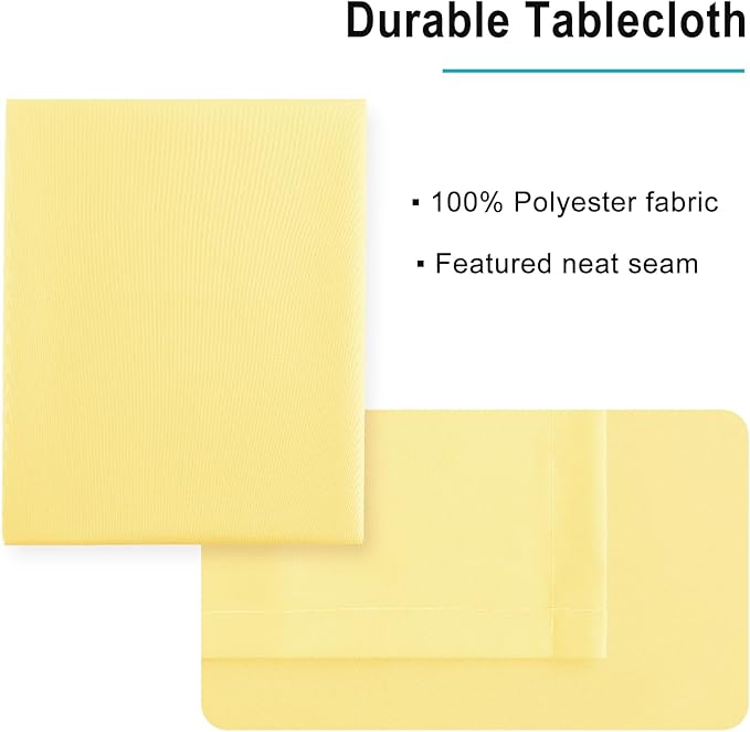 Hiasan Waterproof Tablecloth Rectangle - Washable Fabric Table Cloth for Dining Room Kitchen Birthday Party and Outdoor Use, Light Yellow, 70 x 90 Inch