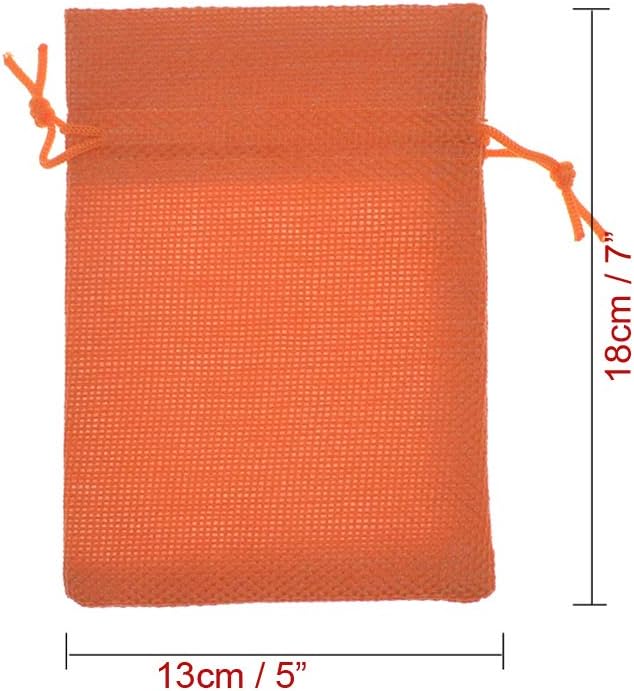 20pcs Burlap Gift Bags 5x7 inch, Orange Jute Drawstring Bags for Halloween Party Favors, Jewelry Candy Pouches, Arts Crafts Projects