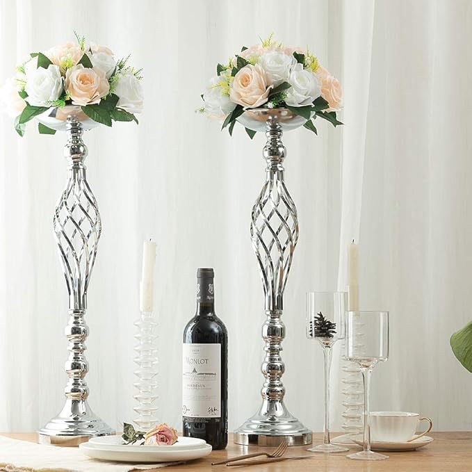 Twist Candleholder Stands & Metal Centerpieces for Reception Tables - Wedding Flower Arrangement Vases for Home Decor