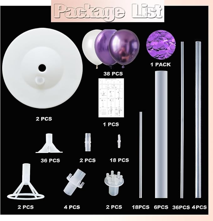 Balloon Column Kit Set of 2 With Balloons Included - with Base, and Pole,Balloon Tower Backdrop Decoration for Wedding, Baby Shower, Birthday Party, or Bachelorette Parties (Metallic purple)