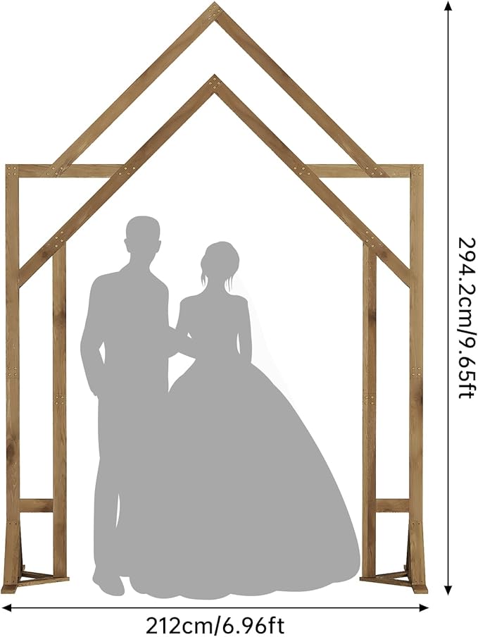 NiHome House-Shaped Solid Wood Wedding & Event Arch Frame, DIY Backdrop for Garden, Church, Party, Holiday Decorations, Sturdy Triangle Support Structure with U-Shaped Brackets for Outdoor Stability