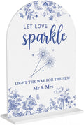 Acrylic Wedding Signs, Dusty Blue Wedding Decor, Blue Weddings Decor, Let Love Sparkle Signs for Reception, Modern Calligraphy Arch Acrylic Table Top Sign for Weddings Parties Dinners (White)