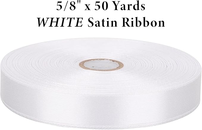 5/8" x 50 Yards White Satin Ribbon Single Faced Fabric Ribbons for Gift Wrapping, Crafting, Bows Making, Sewing, Wedding, Home Decor