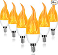 E12 LED Flickering Candelabra Flame Effect Light Bulbs - Upgrade Flicker Candelabra Torch Fire Effect Lights Bulbs for Outdoor Halloween Xmas Holiday Decorations Indoor Lamp (6 Pack)