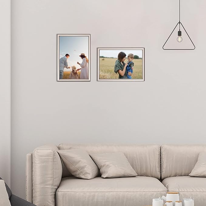5x7 Picture Frame Champagne Brushed Modern Simple Thin Aluminum Metal Photo Frame with HD Real Glass, Display for Tabletop and Wall Collage. (2 Pack)