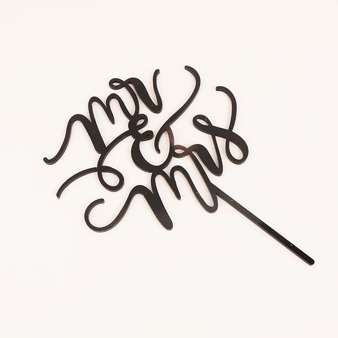 Mr and Mrs Cake Topper - Glitter Black Acrylic Wedding Cake Decorations, Bride and Groom Cake Pick (Black)