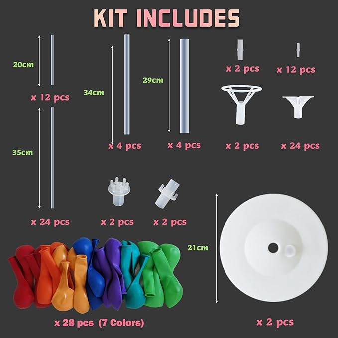 Balloon Column Kit for Floor - Set of 2, Balloon Tower Backdrop Decoration with Stand, Base and Pole for Wedding, Baby Shower, Birthday Party, or Bachelorette Parties (Multicolor)
