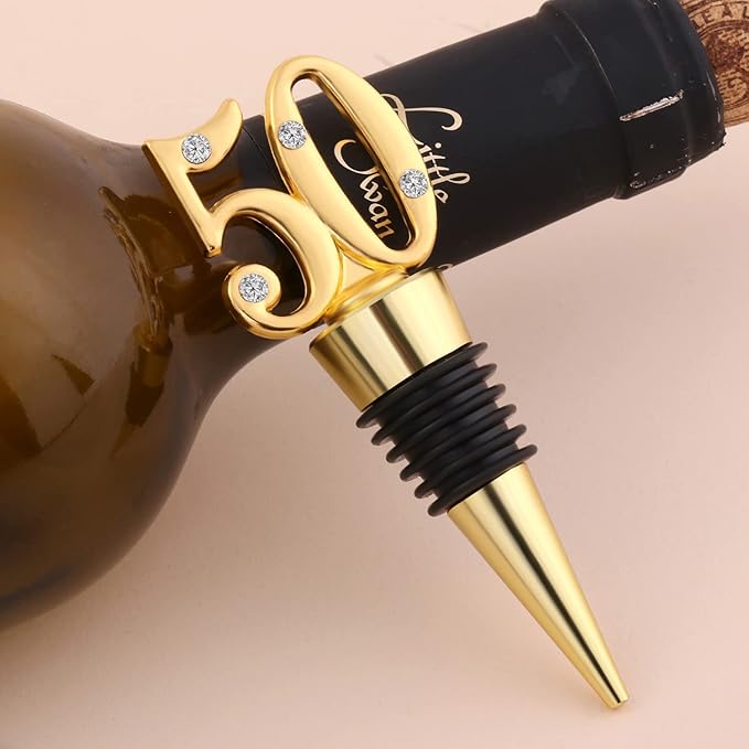 12 Pack 50th Birthday Party Favors-50 Years Old Wine Stopper for 50th Wedding Anniversary Party Souvenrs, Black and Gold Theme Birthday Party Gifts Decorations for Guests (black 50, 12)
