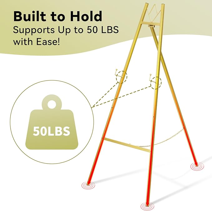 GRENTY 2 Pack Gold Easel Stand for Wedding Signs – No Assembly Needed, Heavy Duty Metal Display Stand for Art, Welcome Signs, Posters, Pictures, Paintings, and Floor Décor