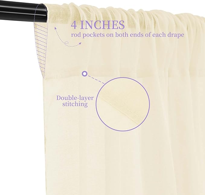 6 Panels Ivory Ceiling Drapes for Wedding, 5ftx40ft Cheesecloth Sheer Fabric Curtain Arch Draping, Romantic Decorations for Party Ceremony Stage