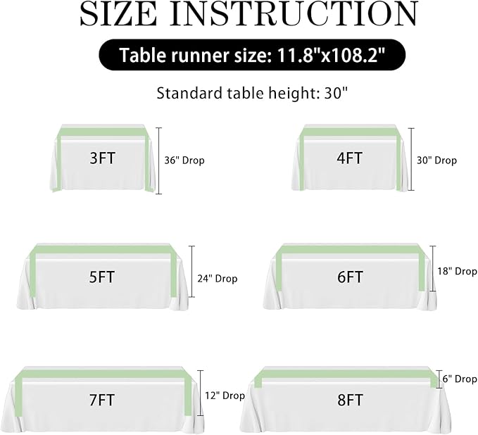 20 Pack Sage Green Satin Table Runner 12x108 Inches Long, Bright Silky Smooth Satin Table Runner Table Decor for Wedding Banquet Christmas Prom Event Birthday Party