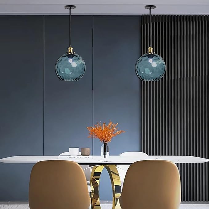 Pendant Light Shade Industrial Hanging Lights Fixtures Ceiling Outdoor Pendant Lighting for Kitchen Island Dining Room Unique Lamp in Kitchen Farmhouse Bedroom (Dark Blue, 7.8 Inches)