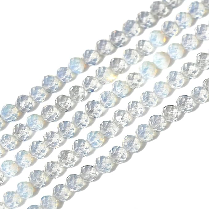 Song Xi 90pcs 4mm Natural Opal Gemstone Beads Faceted Round Loose Stone Beads for Jewelry Making